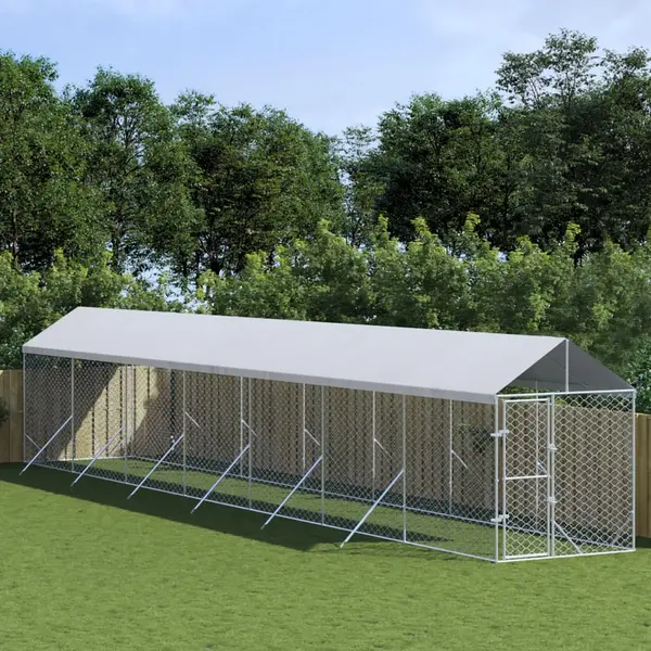 Gossi padoc exterior cu acoperis argintiu 2x14x2,5 m otel galvanizat