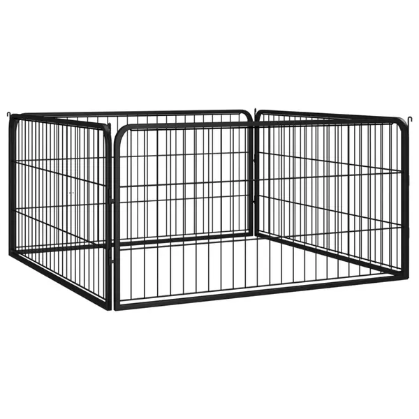 Gossi padoc pentru caini cu 4 panouri, negru, 100x50 cm, otel