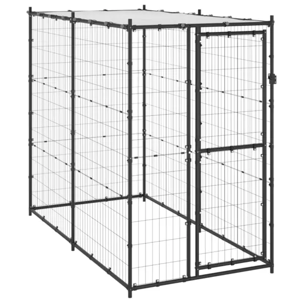 Gossi padoc pentru caini de exterior cu acoperis 110x220x180 cm otel