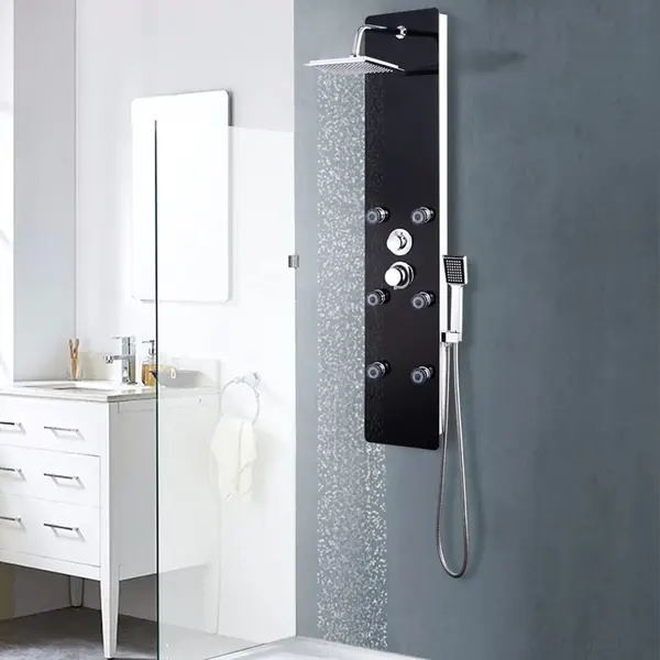Gossi panou de dus din sticla, 25x44,6x130 cm, negru