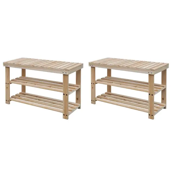 Gossi pantofar 2-in-1 cu banca, 2 buc., lemn masiv