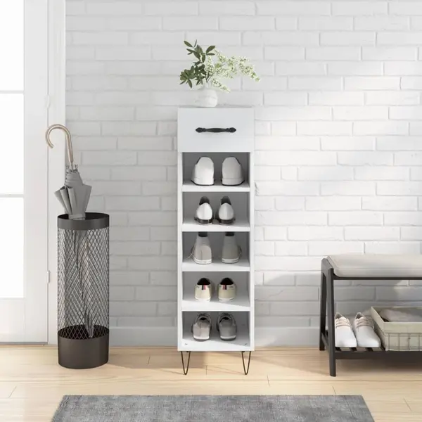 Gossi pantofar, alb, 30x35x105 cm, lemn compozit
