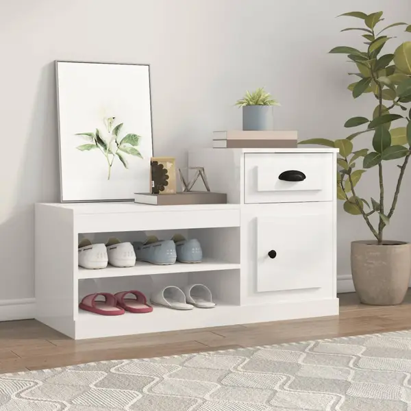 Gossi pantofar, alb extralucios, 100x42x60 cm, lemn prelucrat