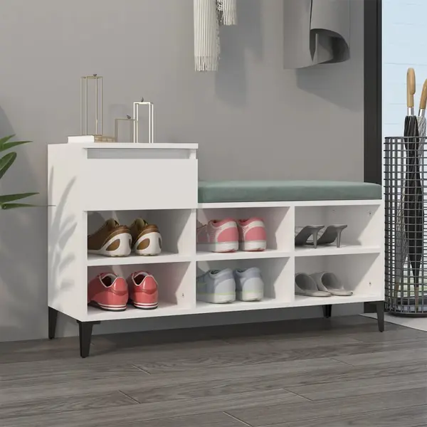 Gossi pantofar, alb extralucios, 102x36x60 cm, lemn compozit