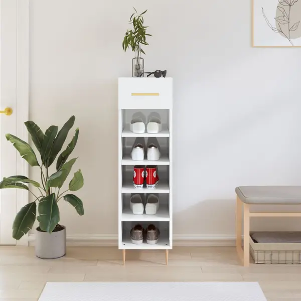 Gossi pantofar, alb extralucios, 30x35x105 cm, lemn prelucrat