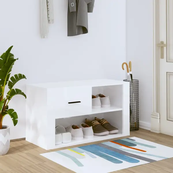 Gossi pantofar, alb extralucios, 80x35x45 cm, lemn compozit