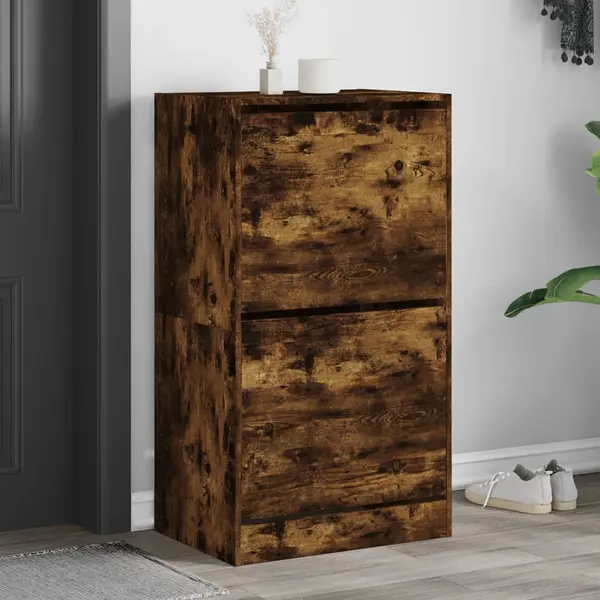 Gossi pantofar cu 2 sertare rabatabile, stejar fumuriu, 60x42x108 cm