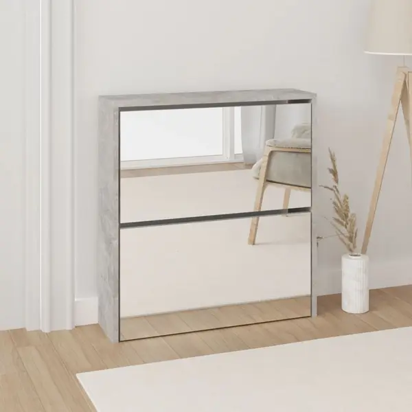 Gossi pantofar cu oglinda, 2 niveluri, gri beton, 63x17x67 cm