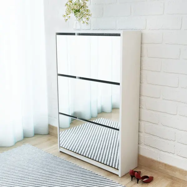 Gossi pantofar cu oglinda si 3 niveluri, alb, 63 x 17 x 102,5 cm