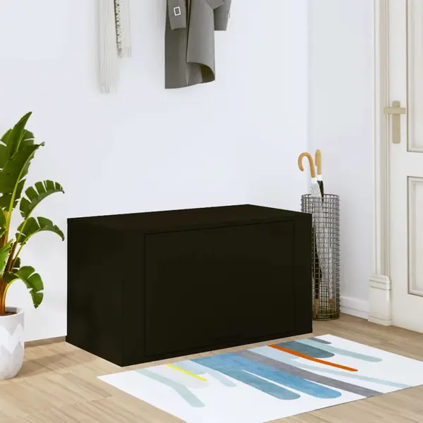 Gossi pantofar de perete, negru, 70x35x38 cm, lemn prelucrat