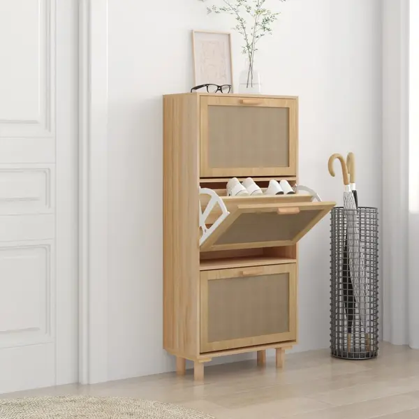 Gossi pantofar, maro, 52x25x115 cm, lemn prelucrat si ratan natural