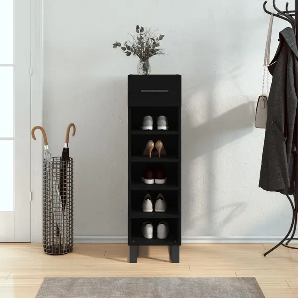 Gossi pantofar, negru, 30x35x105 cm, lemn compozit