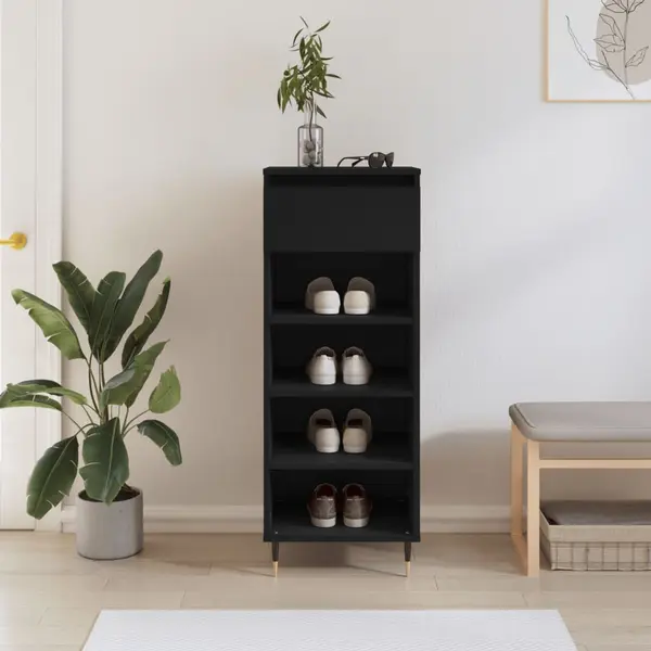 Gossi pantofar, negru, 40x36x105 cm, lemn compozit
