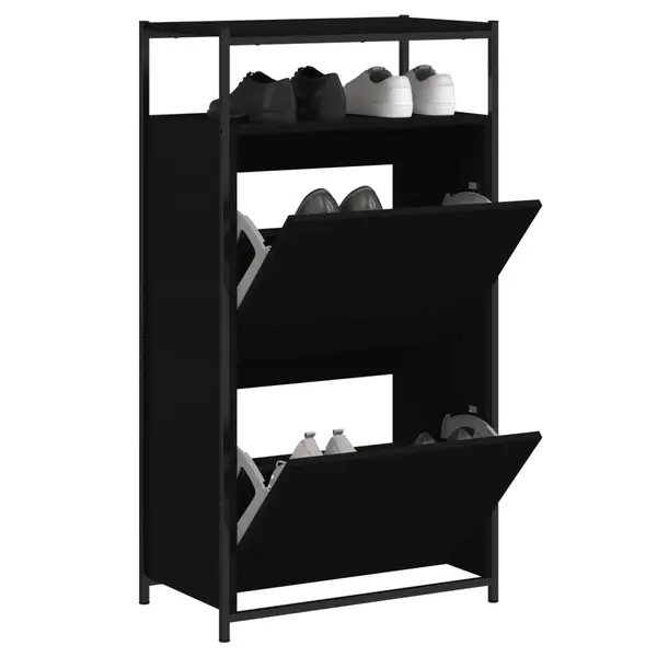 Gossi pantofar, negru, 60x34x112 cm, lemn compozit