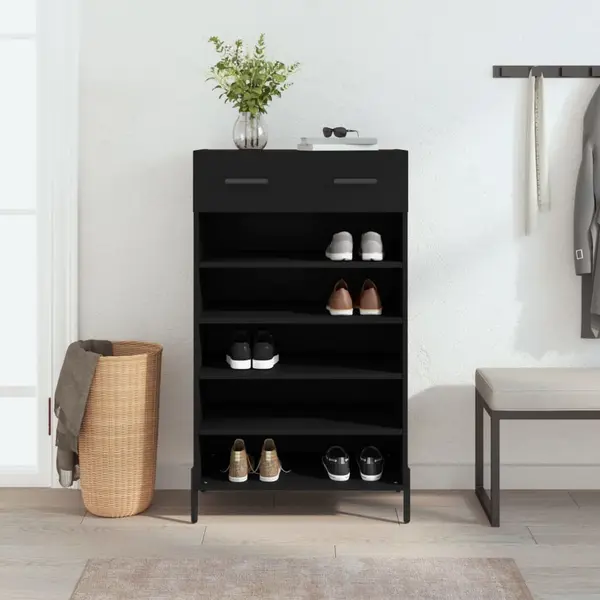 Gossi pantofar, negru, 60x35x105 cm, lemn compozit