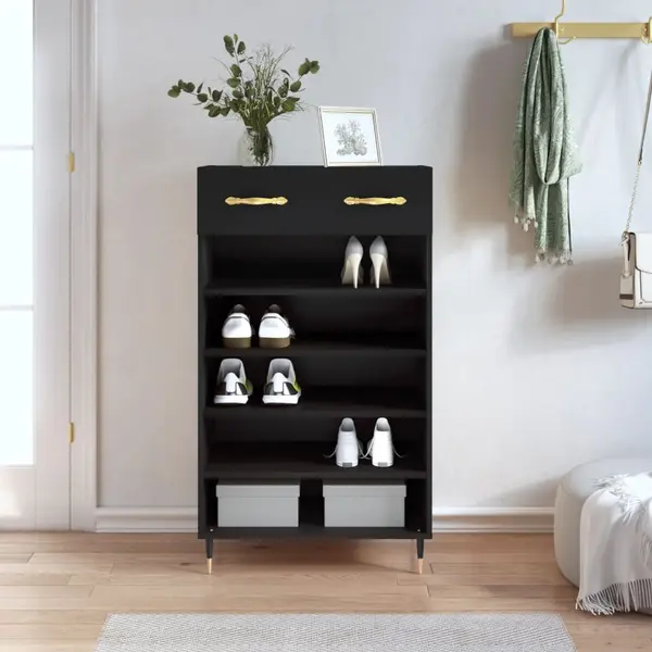 Gossi pantofar, negru, 60x35x105 cm, lemn compozit