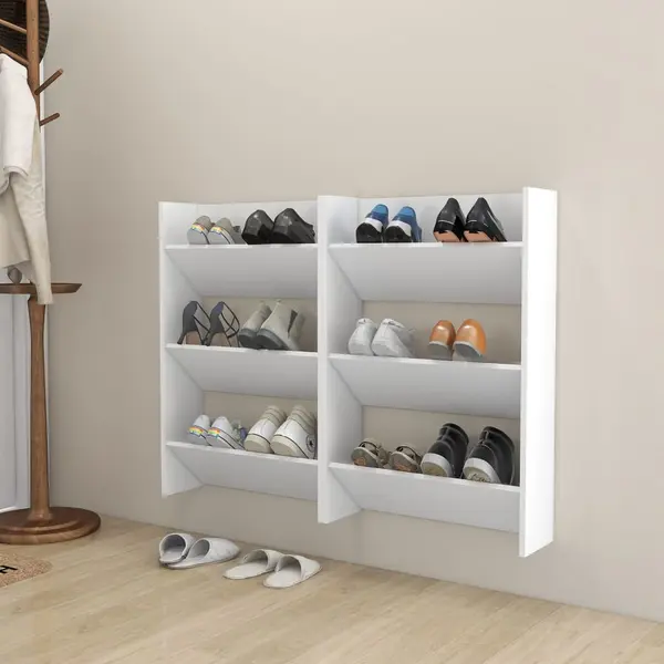 Gossi pantofare de perete, 2 buc., alb, 60x18x90 cm, pal