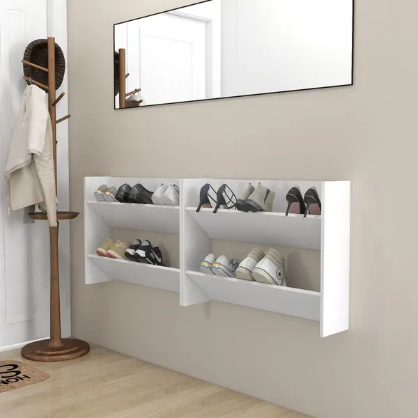 Gossi pantofare de perete, 2 buc., alb, 80x18x60 cm, pal