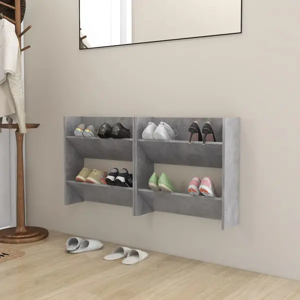 Gossi pantofare de perete, 2 buc., gri beton, 60x18x60 cm, pal