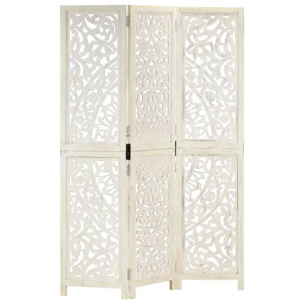 Gossi paravan camera sculptat manual 3 panouri alb 120x165 cm mango