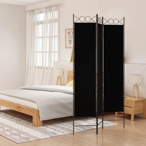 Gossi paravan de camera cu 3 panouri, negru, 120x200 cm, textil