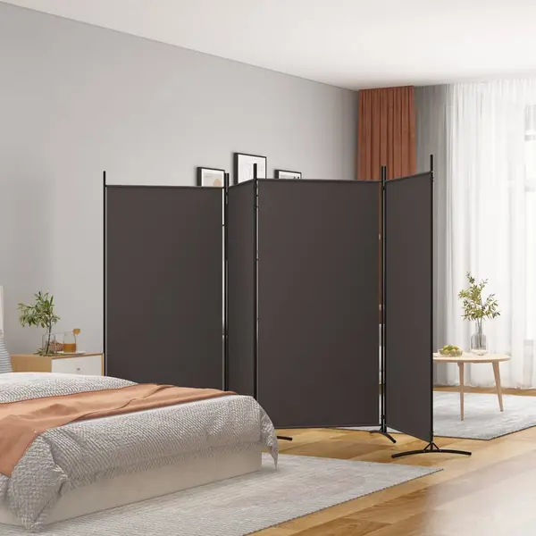 Gossi paravan de camera cu 4 panouri, maro, 346x180 cm, textil