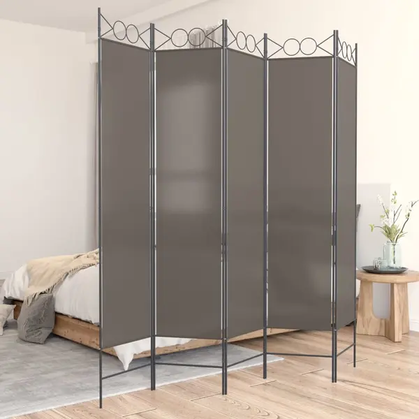 Gossi paravan de camera cu 5 panouri, antracit, 200x200 cm, textil