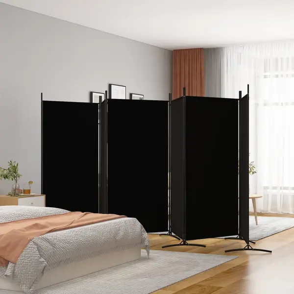 Gossi paravan de camera cu 6 panouri, negru, 520x180 cm, textil