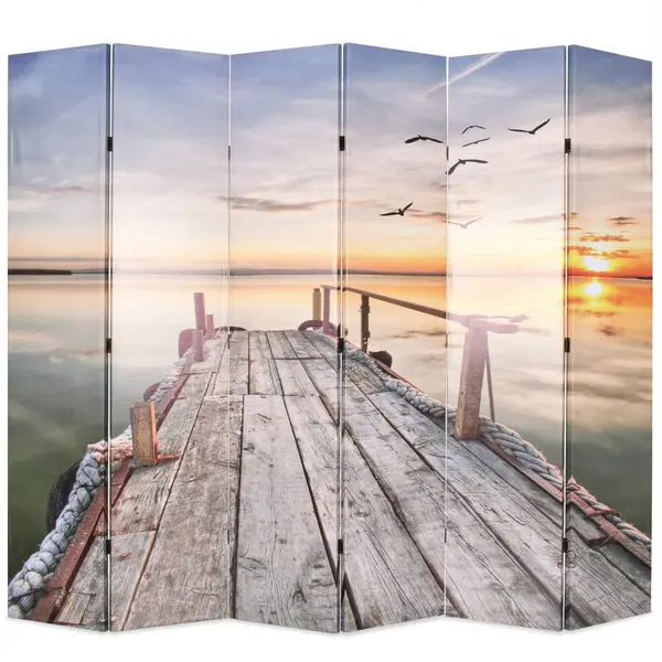 Gossi paravan de camera pliabil, 228 x 170 cm, imprimeu lac