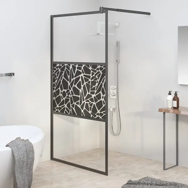 Gossi paravan de dus walk-in negru 115x195 cm sticla esg model piatra