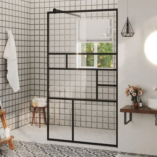 Gossi paravan de dus walk-in negru 90x195 cm sticla esg transparenta