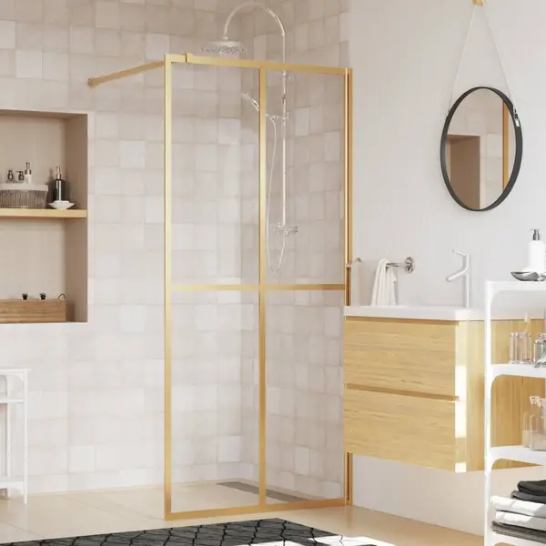 Gossi paravan dus walk-in, auriu, 100x195 cm, sticla esg transparenta