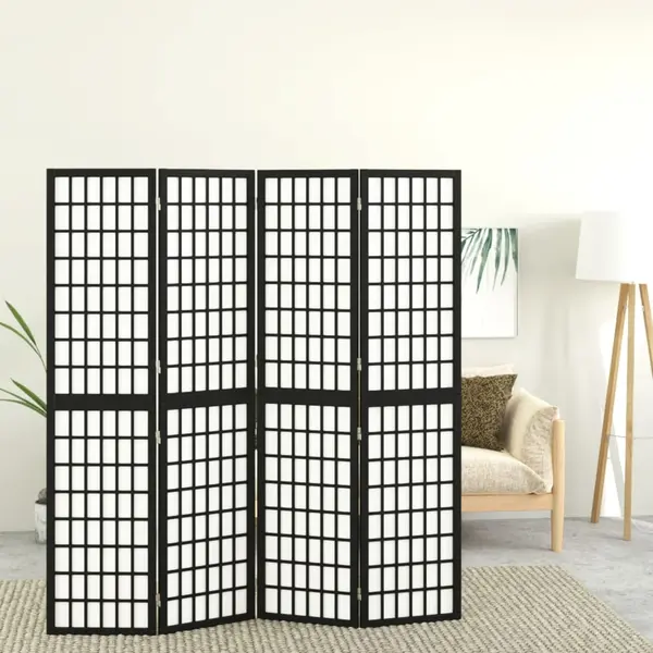 Gossi paravan pliabil cu 4 panouri, stil japonez, negru, 160x170 cm