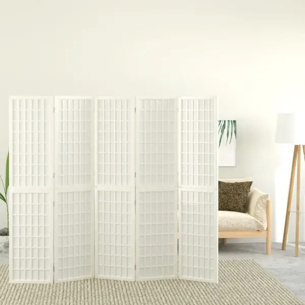 Gossi paravan pliabil cu 5 panouri, stil japonez, alb, 200x170 cm