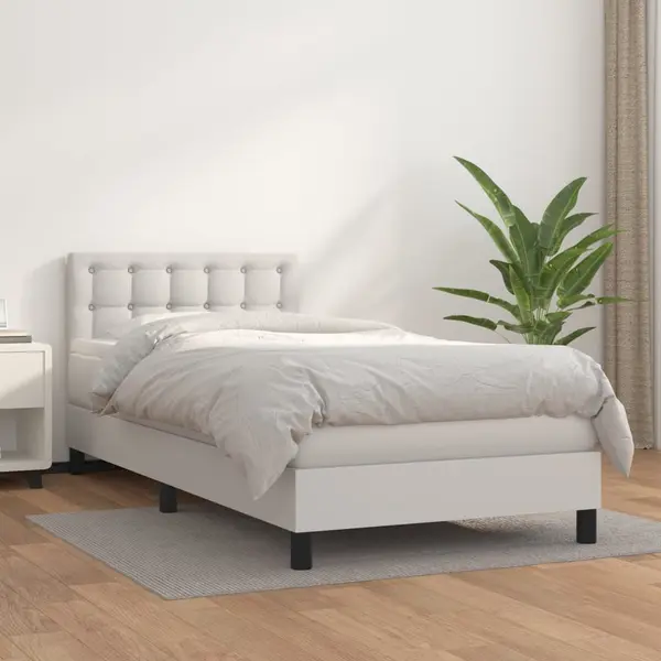 Gossi pat box spring cu saltea, alb, 100x200 cm, piele ecologica