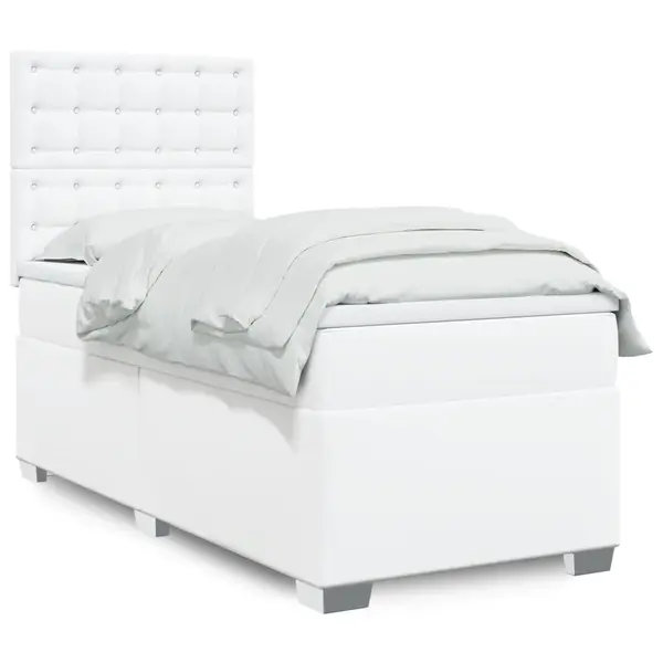 Gossi pat box spring cu saltea, alb, 100x200 cm, piele ecologica