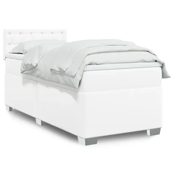 Gossi pat box spring cu saltea, alb, 100x200 cm, piele ecologica