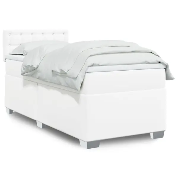 Gossi pat box spring cu saltea, alb, 100x200 cm, piele ecologica