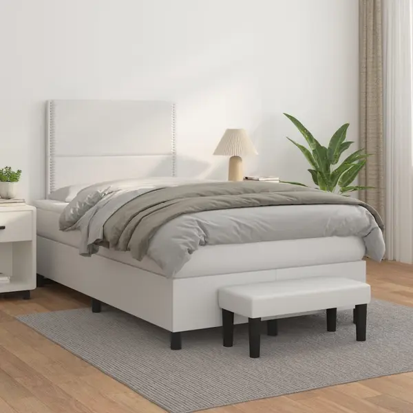 Gossi pat box spring cu saltea, alb, 120x200 cm, piele ecologica