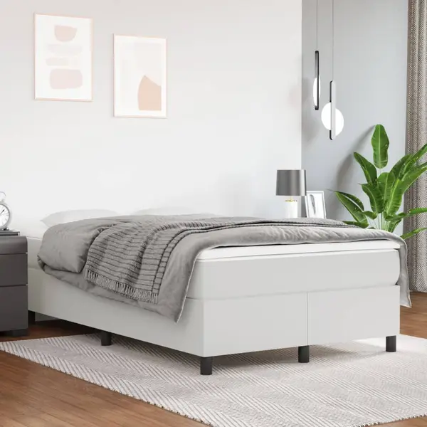Gossi pat box spring cu saltea, alb, 120x200 cm, piele ecologica