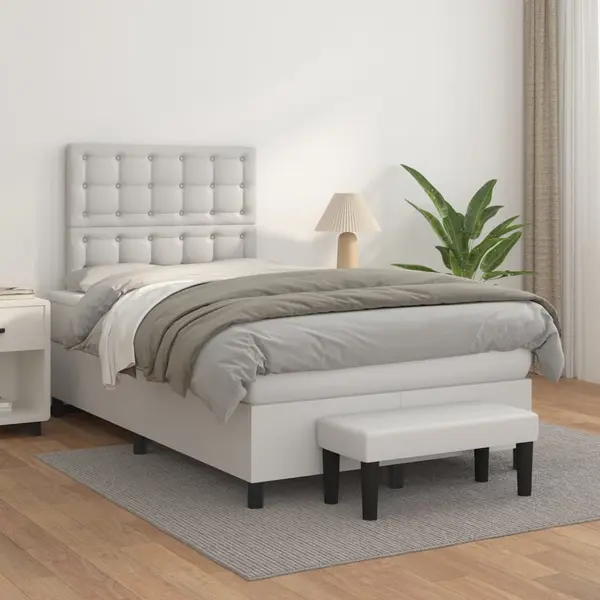 Gossi pat box spring cu saltea, alb, 120x200 cm, piele ecologica