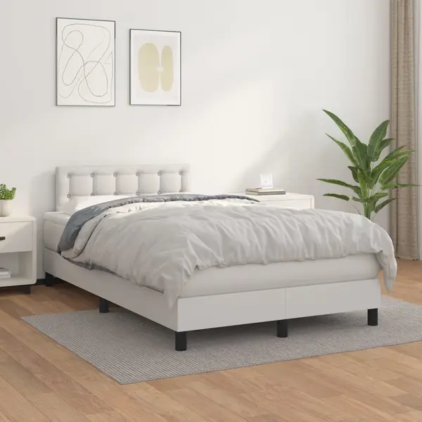 Gossi pat box spring cu saltea, alb, 120x200 cm, piele ecologica
