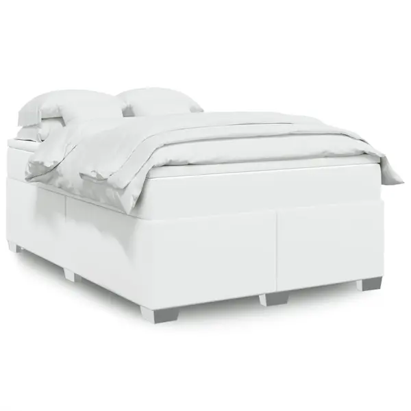 Gossi pat box spring cu saltea, alb, 140x190 cm, piele ecologica