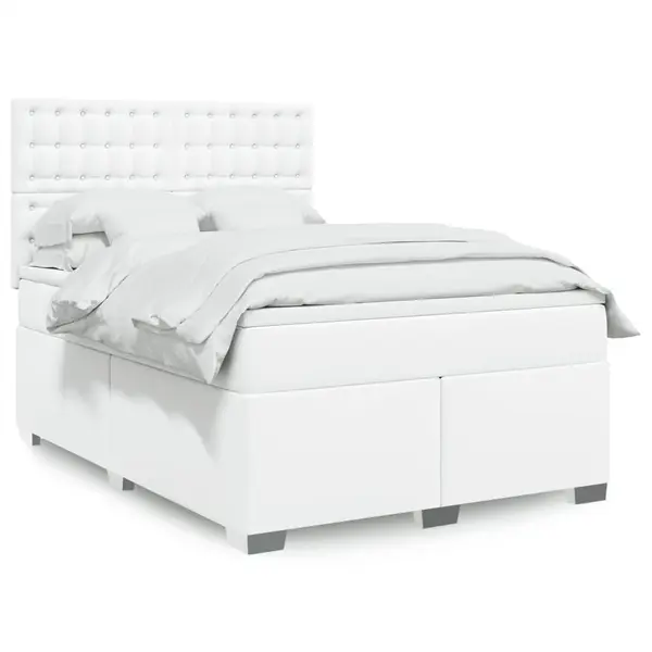 Gossi pat box spring cu saltea, alb, 140x200 cm, piele ecologica