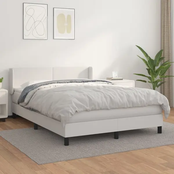 Gossi pat box spring cu saltea, alb, 140x200 cm, piele ecologica