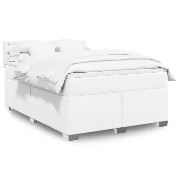 Gossi pat box spring cu saltea, alb, 140x200 cm, piele ecologica
