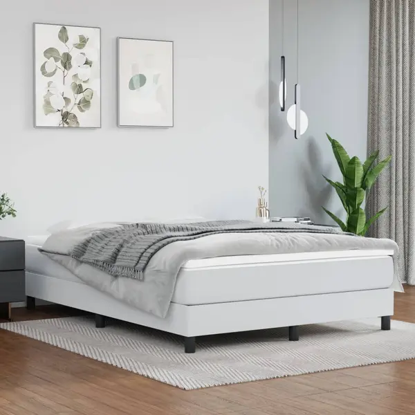 Gossi pat box spring cu saltea, alb, 140x200 cm, piele ecologica