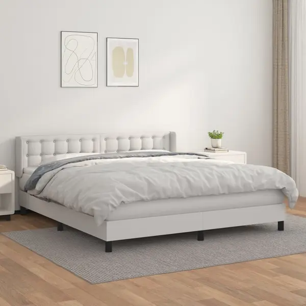 Gossi pat box spring cu saltea, alb, 160x200 cm, piele ecologica