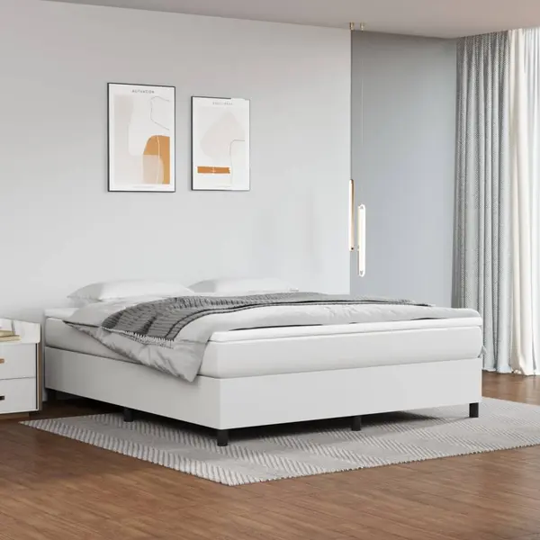 Gossi pat box spring cu saltea, alb, 160x200 cm, piele ecologica