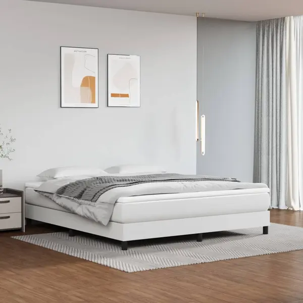 Gossi pat box spring cu saltea, alb, 180x200 cm, piele ecologica